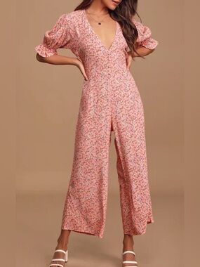 Faithfull the Brand Coral Floral Jumpsuit